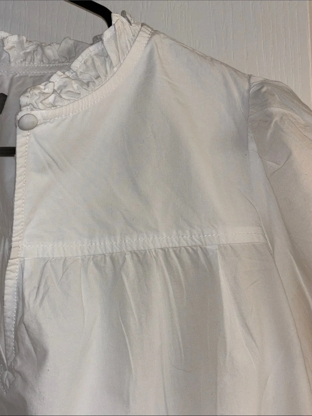 J. Crew Cream Ruffle-Neck Puff Sleeve Top